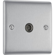 BG Nexus Brushed Steel 1 Gang Co-Axial Socket