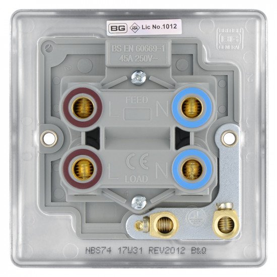 BG Nexus Brushed Steel 45A DP Switch/Neon 1G (Small)