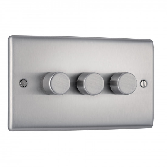 BG Nexus Brushed Steel 3G Dimmer Switch P/P 400w