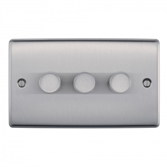 BG Nexus Brushed Steel 3G Dimmer Switch P/P 400w BG Nexus Brushed Steel 3G Dimmer Switch P/P 400w