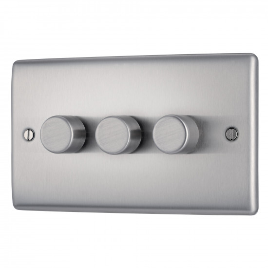 BG Nexus Brushed Steel 3G Dimmer Switch P/P 400w