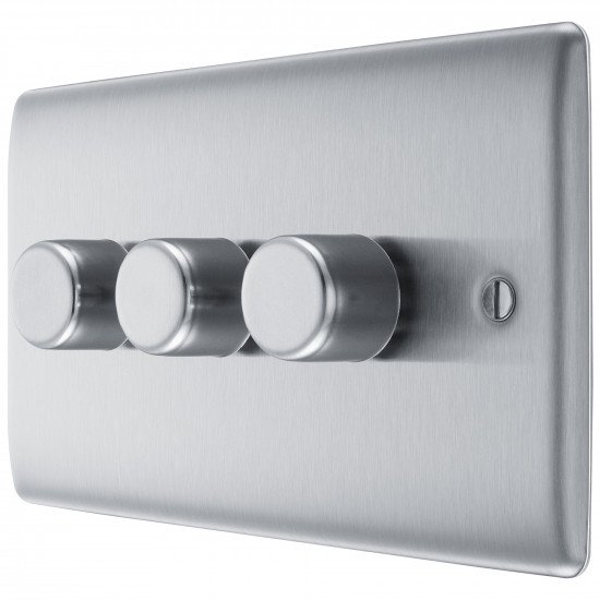 BG Nexus Brushed Steel 3G Dimmer Switch P/P 400w