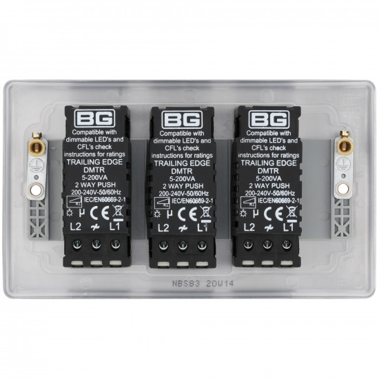 BG Nexus Brushed Steel 3G Dimmer Switch P/P 400w