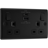 BG Nexus M/Black 2G Switched Socket USB A & C