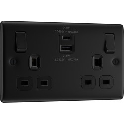 BG Nexus M/Black 2G Switched Socket USB A & C