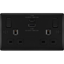 BG Nexus M/Black 2G Switched Socket USB A & C