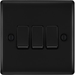 BG Nexus Matt Black 3 Gang 2 Way Switch