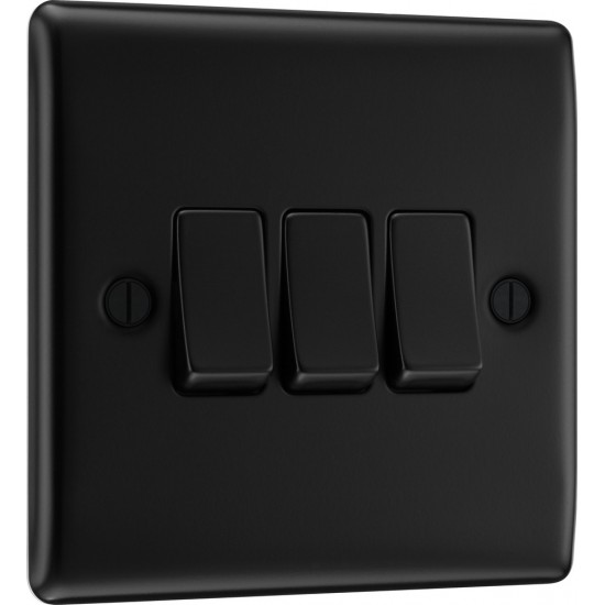 BG Nexus Matt Black 3 Gang 2 Way Switch BG Nexus Matt Black 3 Gang 2 Way Switch