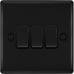 BG Nexus Matt Black 3 Gang 2 Way Switch