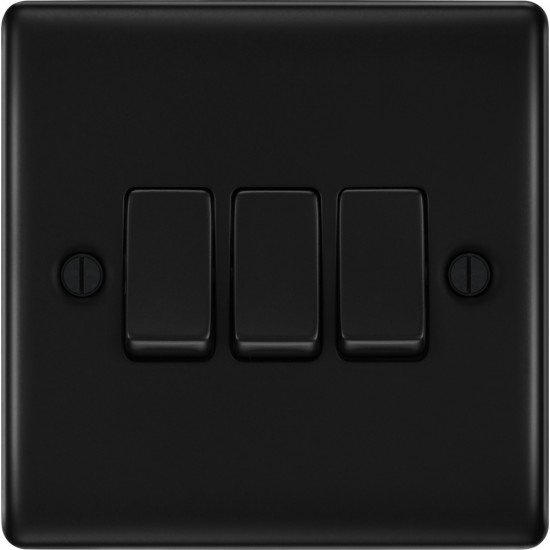 BG Nexus Matt Black 3 Gang 2 Way Switch
