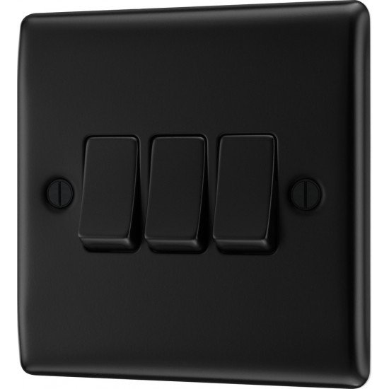 BG Nexus Matt Black 3 Gang 2 Way Switch