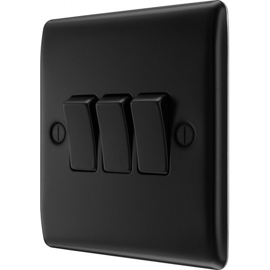 BG Nexus Matt Black 3 Gang 2 Way Switch