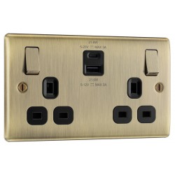BG Nexus Antique Brass 2G Sw/Socket c/w 2xUSB