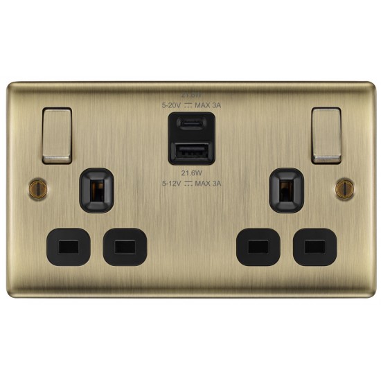 BG Nexus Antique Brass 2G Sw/Socket c/w 2xUSB BG Nexus Antique Brass 2G Sw/Socket c/w 2xUSB