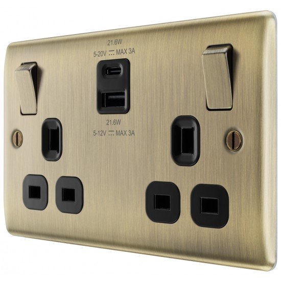 BG Nexus Antique Brass 2G Sw/Socket c/w 2xUSB