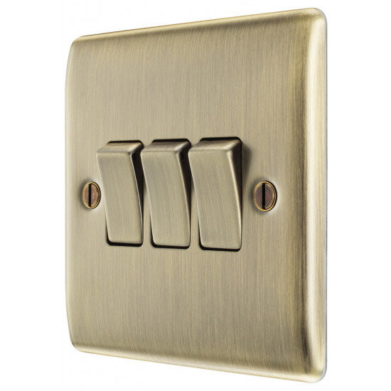 BG Nexus Antique Brass 3 Gang 2 Way Switch