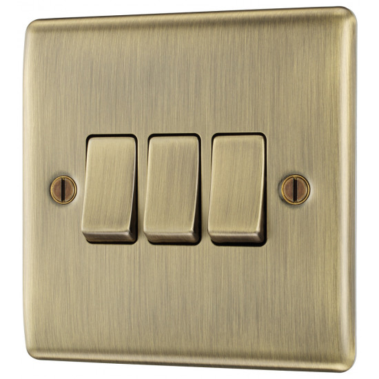 BG Nexus Antique Brass 3 Gang 2 Way Switch