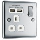 BG Nexus Polished Chrome 1G Switched Socket c/w 2xUSB