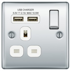 BG Nexus Polished Chrome 1G Switched Socket c/w 2xUSB