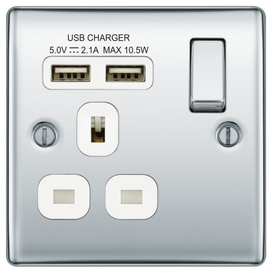 BG Nexus Polished Chrome 1G Switched Socket c/w 2xUSB