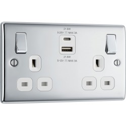 BG Nexus P/Chrome 2G Switched Socket USB A & C