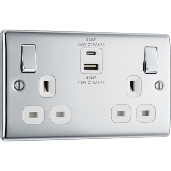 BG Nexus P/Chrome 2G Switched Socket USB A & C BG Nexus P/Chrome 2G Switched Socket USB A & C