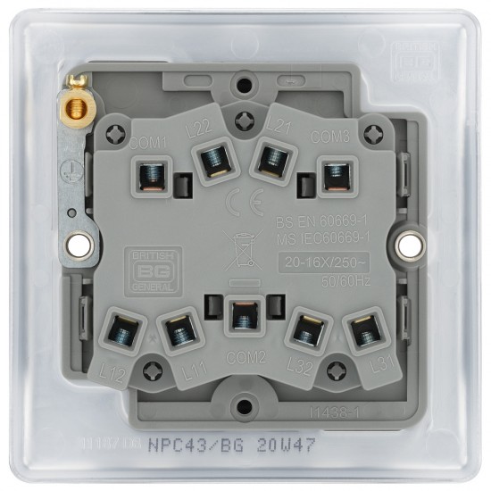 BG Nexus Polished Chrome 3 Gang 2 Way Switch