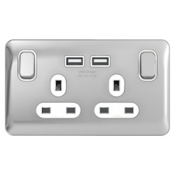 Lisse Polished Chrome 2G 13amp Sw/Socket USB WHI