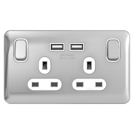 Lisse Polished Chrome 2G 13amp Sw/Socket USB WHI Lisse Polished Chrome 2G 13amp Sw/Socket USB WHI