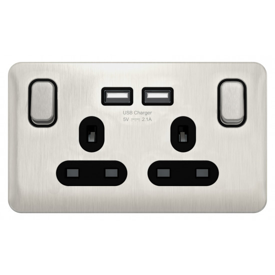 Lisse Stainless Steel 2G 13A Sw/Socket USB BLK Lisse Stainless Steel 2G 13A Sw/Socket USB BLK